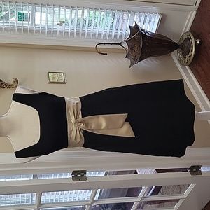 Ann Taylor Petite black sleeveless dress  taupe satin tie empire waist 0P EUC …